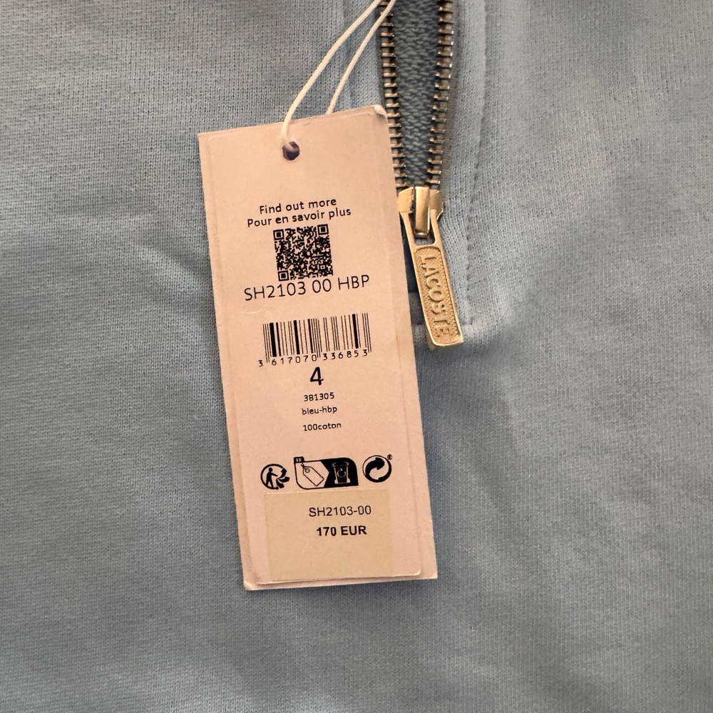 NWT Lacoste Men's M Sky Blue Quarter Zip - Picture 2 of 5